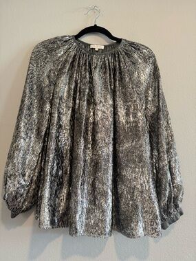 Ann Mashburn Metallic Peasant Blouse Holiday Party Cocktail Flowy Nigh Out XS